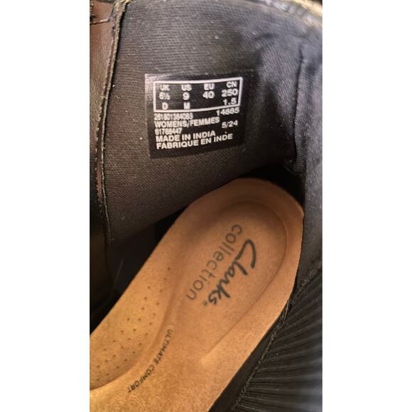 CLARKS Women's Sttyn Rae Wedge Heel Booties Black Leather Sz 9 - Picture 8 of 11